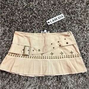 I.AM.GIA Beige Mini Skirt with Studded Accents